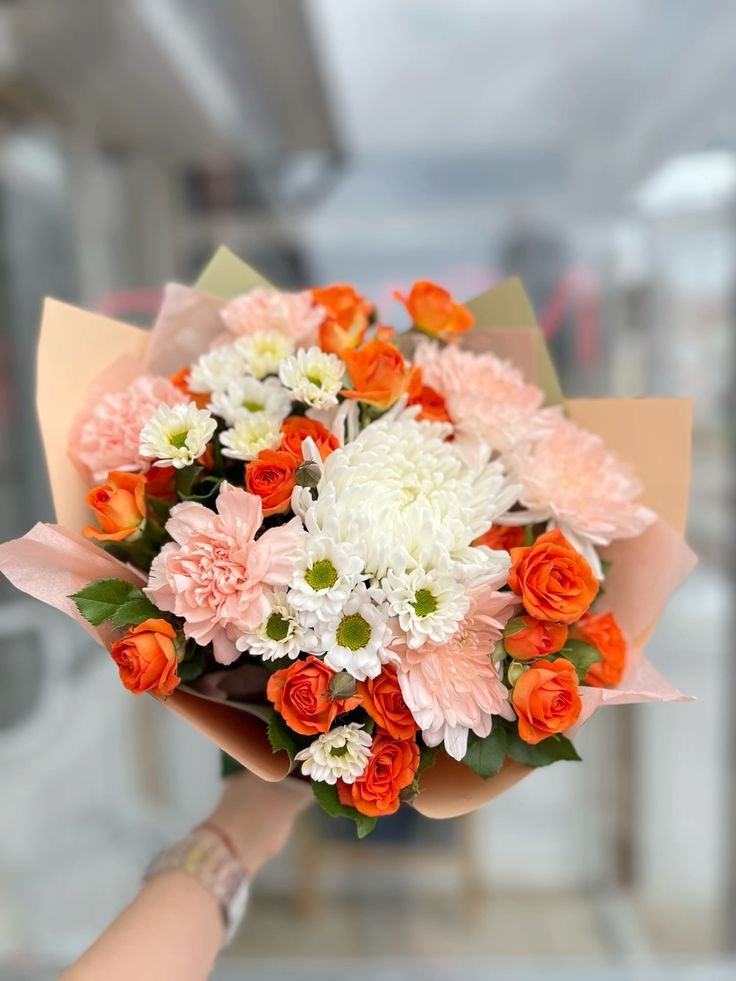 Elegant Orange, White & Pink Flower Bouquet
