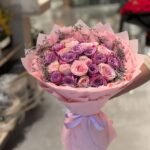 Luxury Pink & Purple Rose Bouquet with Limonium