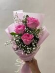 Elegant Pink Rose Bouquet with Baby’s Breath