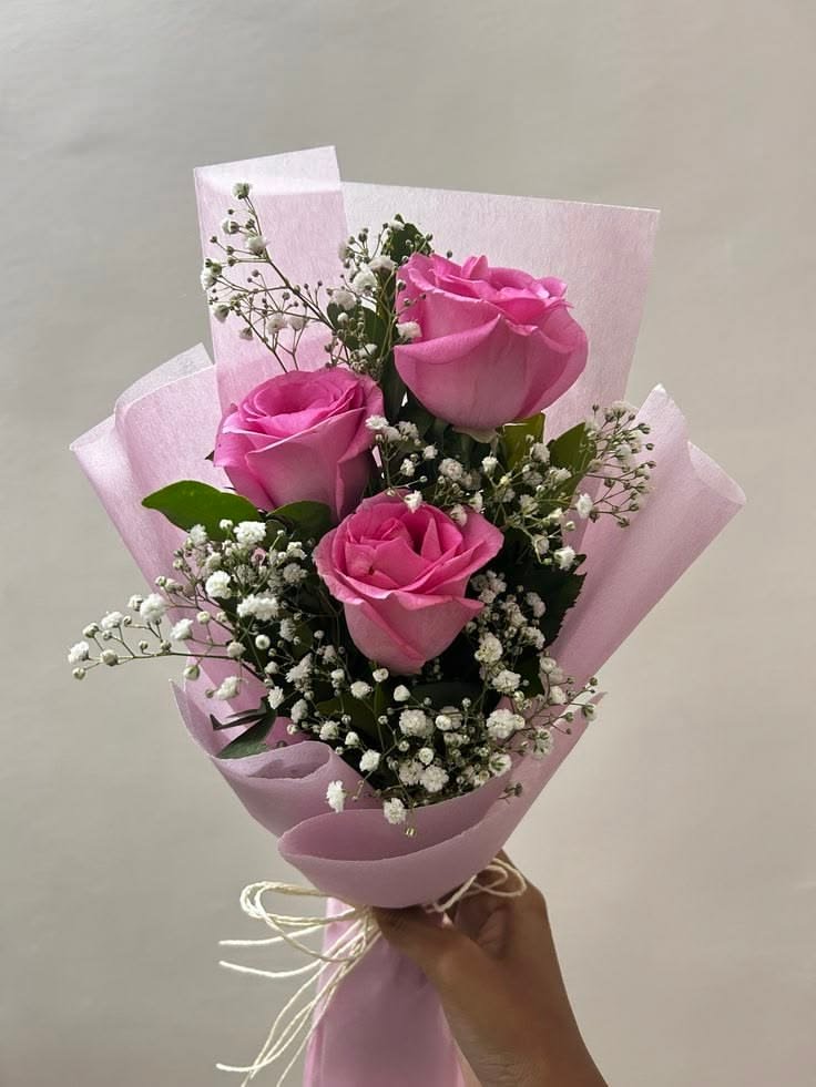 Elegant Pink Rose Bouquet with Baby’s Breath