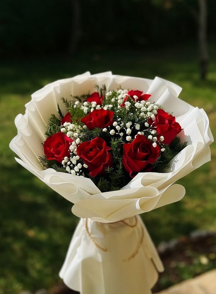 Luxury Red Rose Bouquet with Baby’s Breath