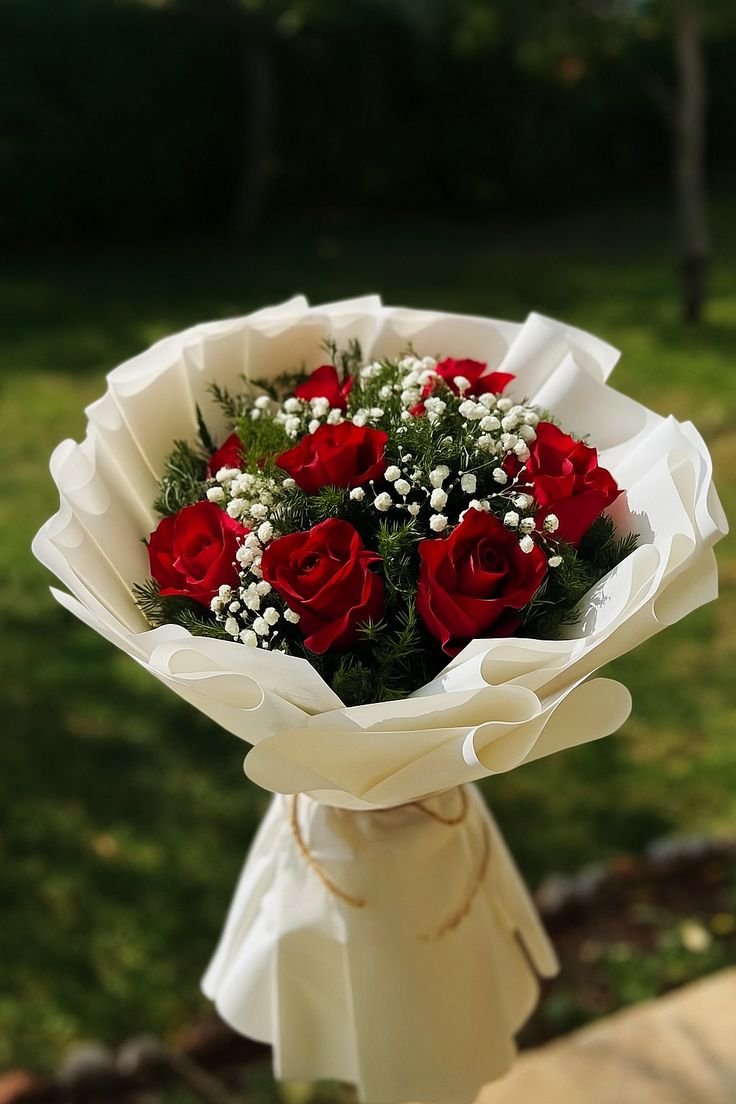 Luxury Red Rose Bouquet with Baby’s Breath