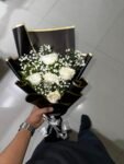 Luxury White Rose Bouquet with Baby’s Breath