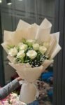 Elegant White Rose Bouquet with Baby’s Breath