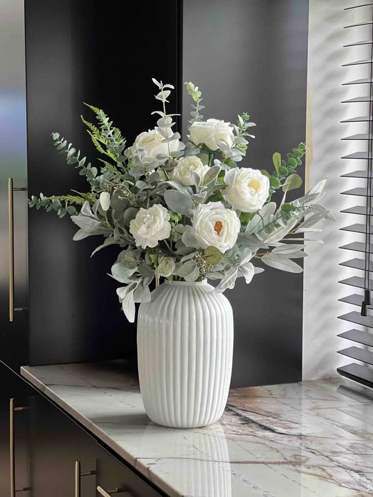 Luxury Green & White Floral Decor for Living Room