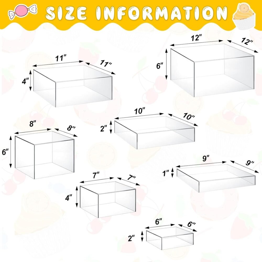 Clear Acrylic Dessert Display Risers Set 7pcs