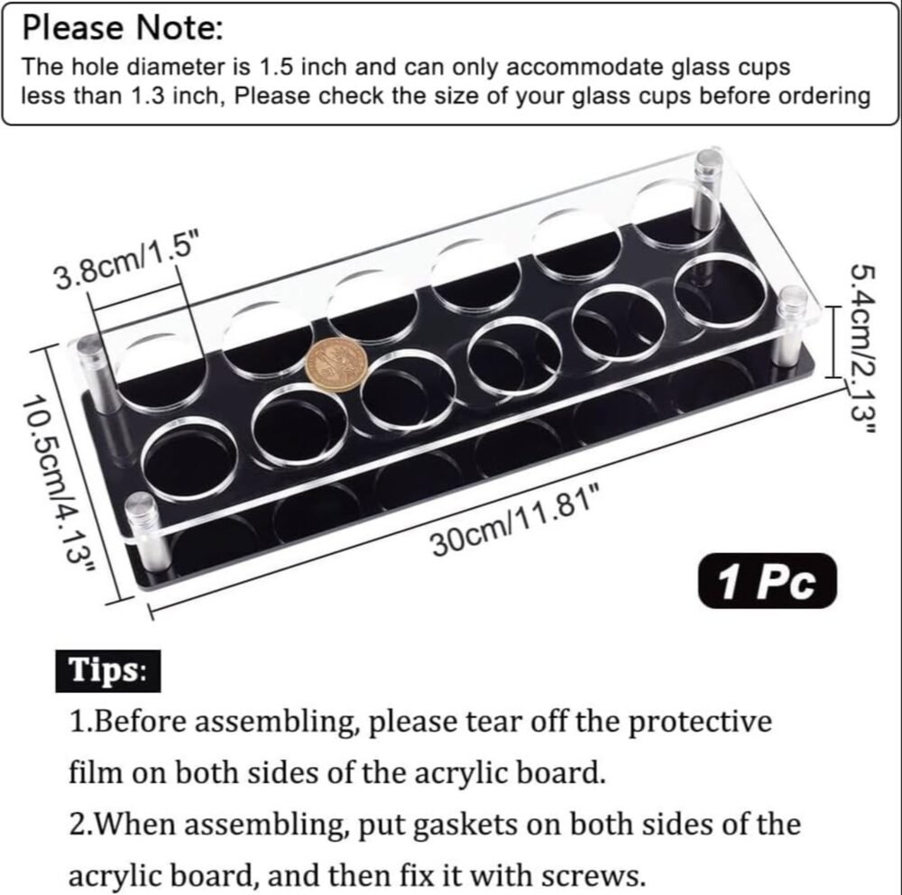 12 Hole Acrylic Short Glass Tray | Multi-Purpose Display and Storage Tray