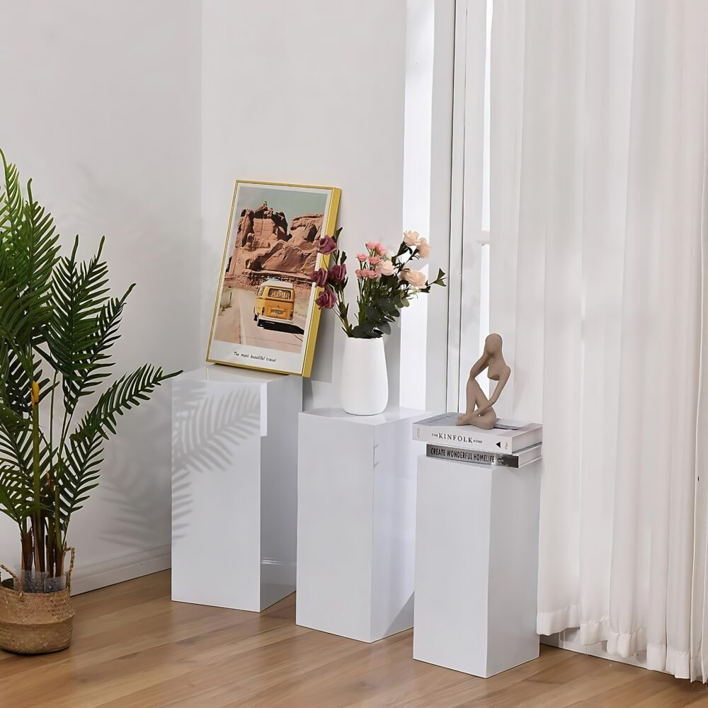 White Acrylic Display Pedestal Stand Set 3pcs