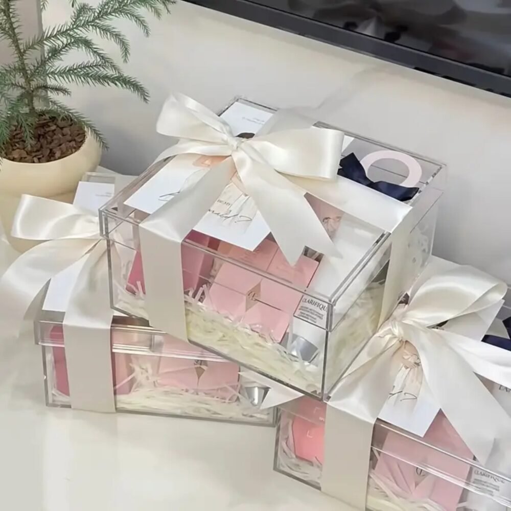 Luxury Clear Acrylic Gift Box with Satin Ribbon