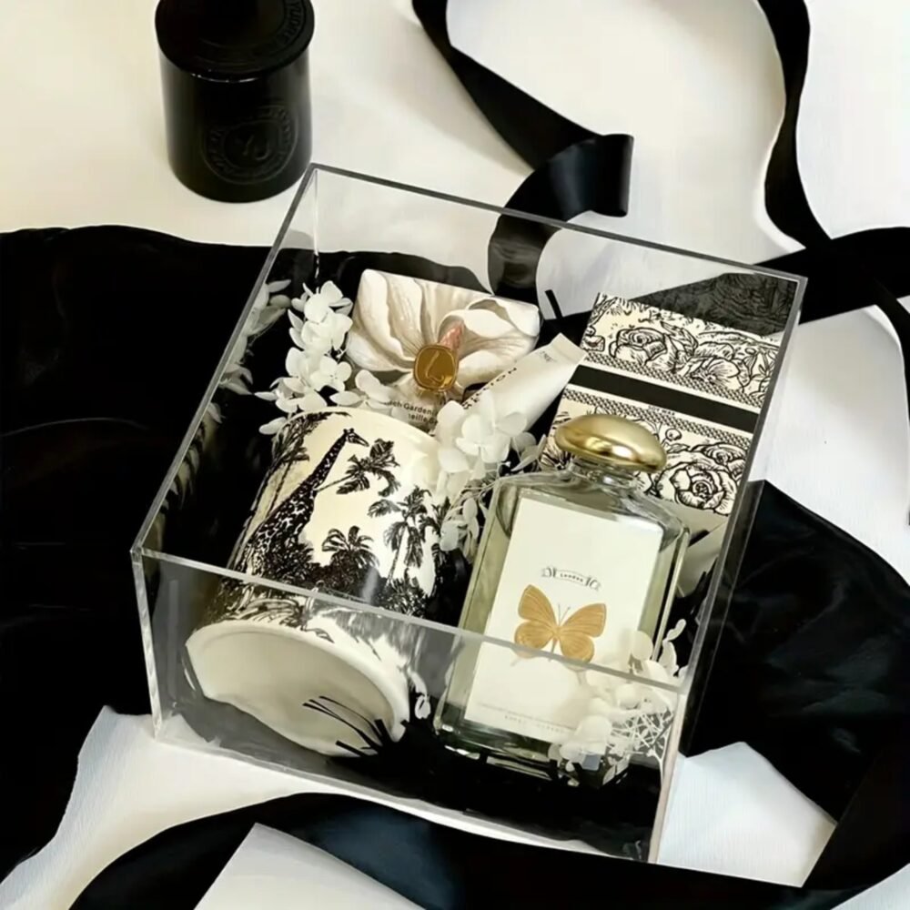 Luxury Clear Acrylic Gift Box with Satin Ribbon