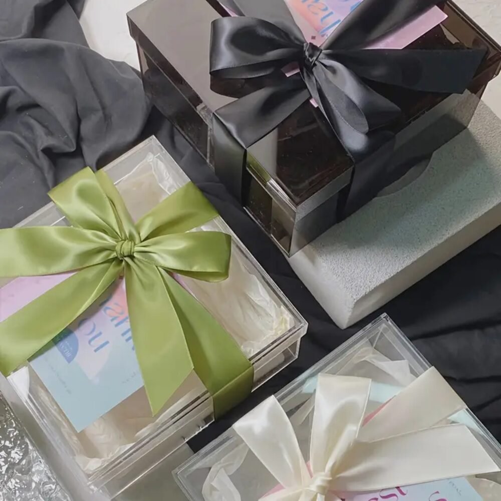 Luxury Clear Acrylic Gift Box with Satin Ribbon