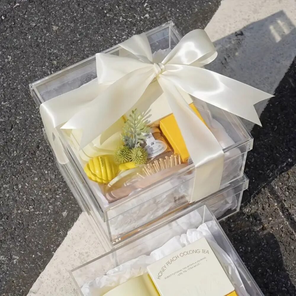 Luxury Clear Acrylic Gift Box with Satin Ribbon