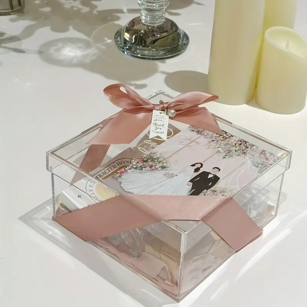 Luxury Clear Acrylic Gift Box with Satin Ribbon