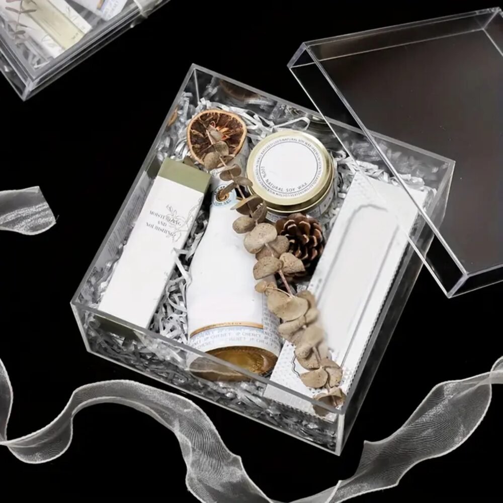 Luxury Clear Acrylic Gift Box with Satin Ribbon