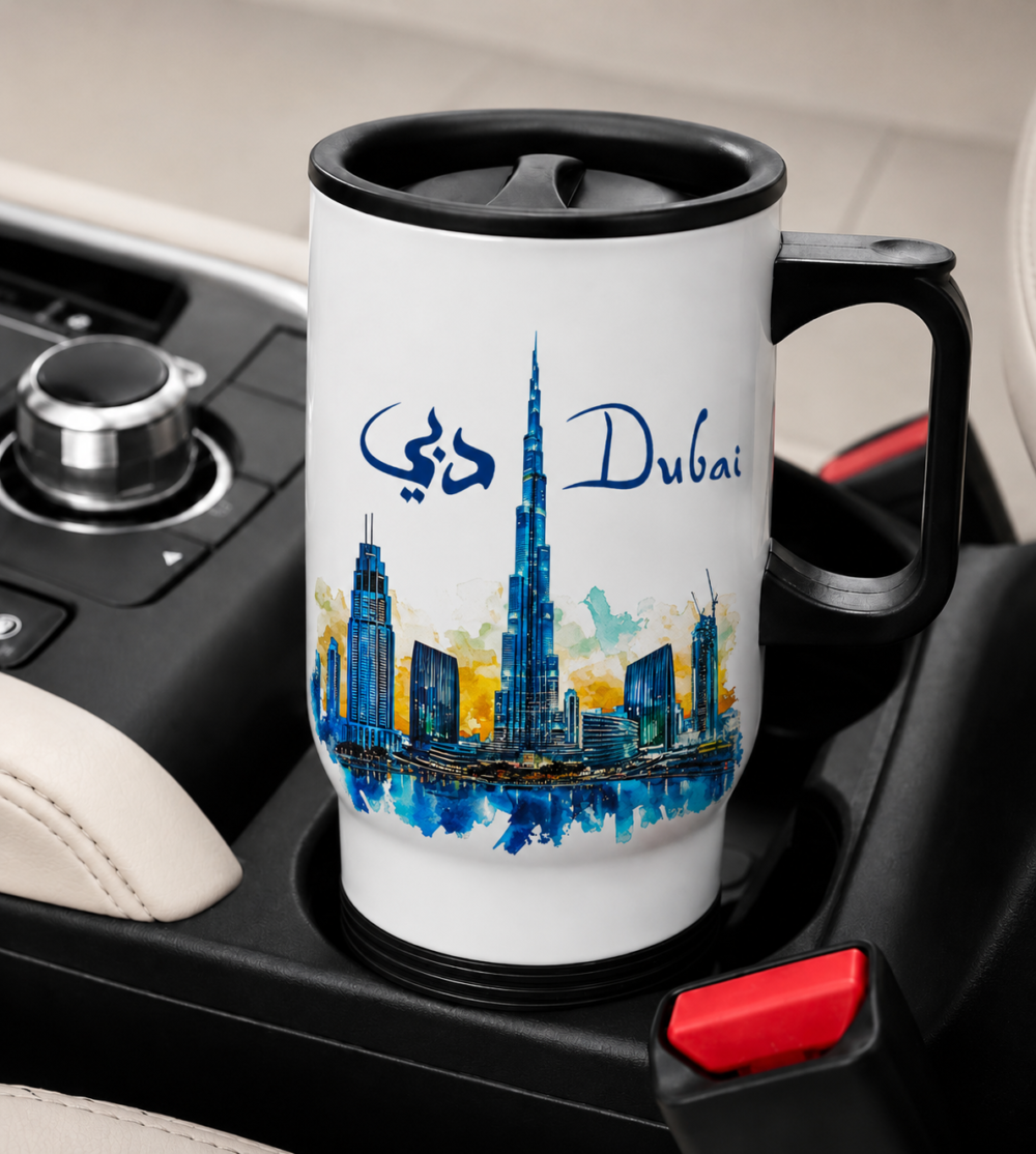 Dubai Travel Mug with Lid & Handle