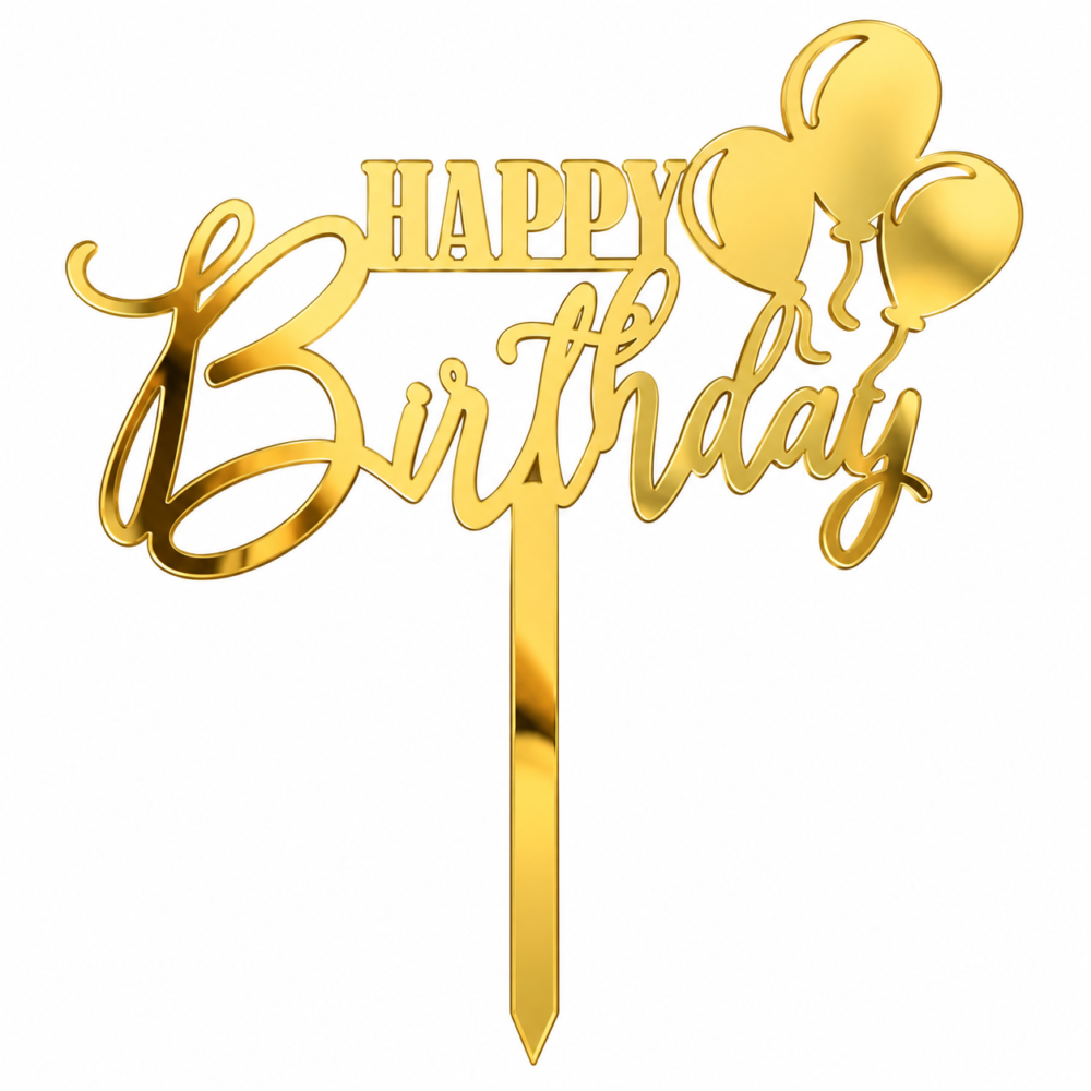 Gold Mirror Acrylic Happy Birthday Cake Topper