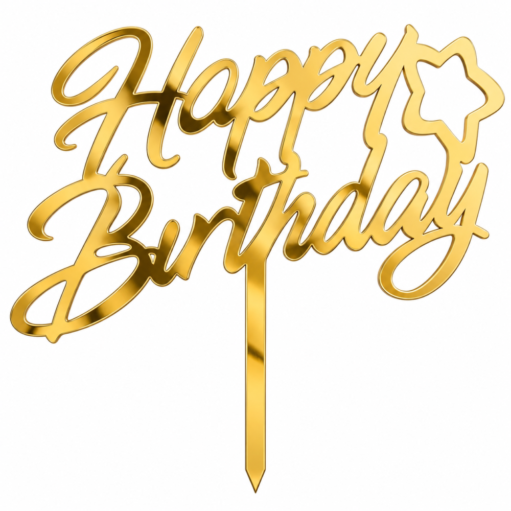 Gold Mirror Acrylic Happy Birthday Cake Topper