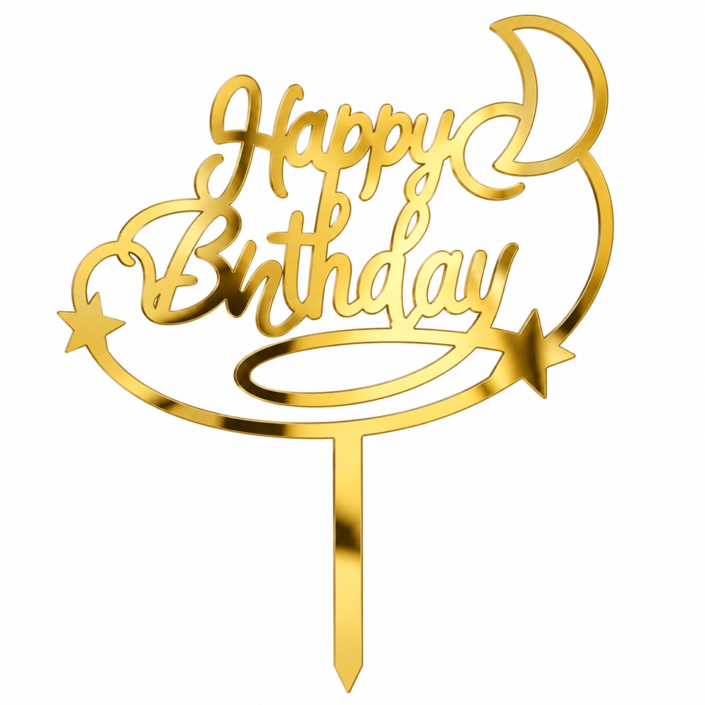 Gold Mirror Acrylic Happy Birthday Cake Topper