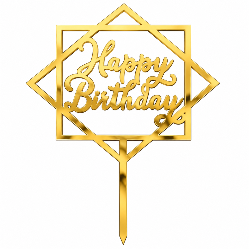 Gold Mirror Acrylic Happy Birthday Cake Topper
