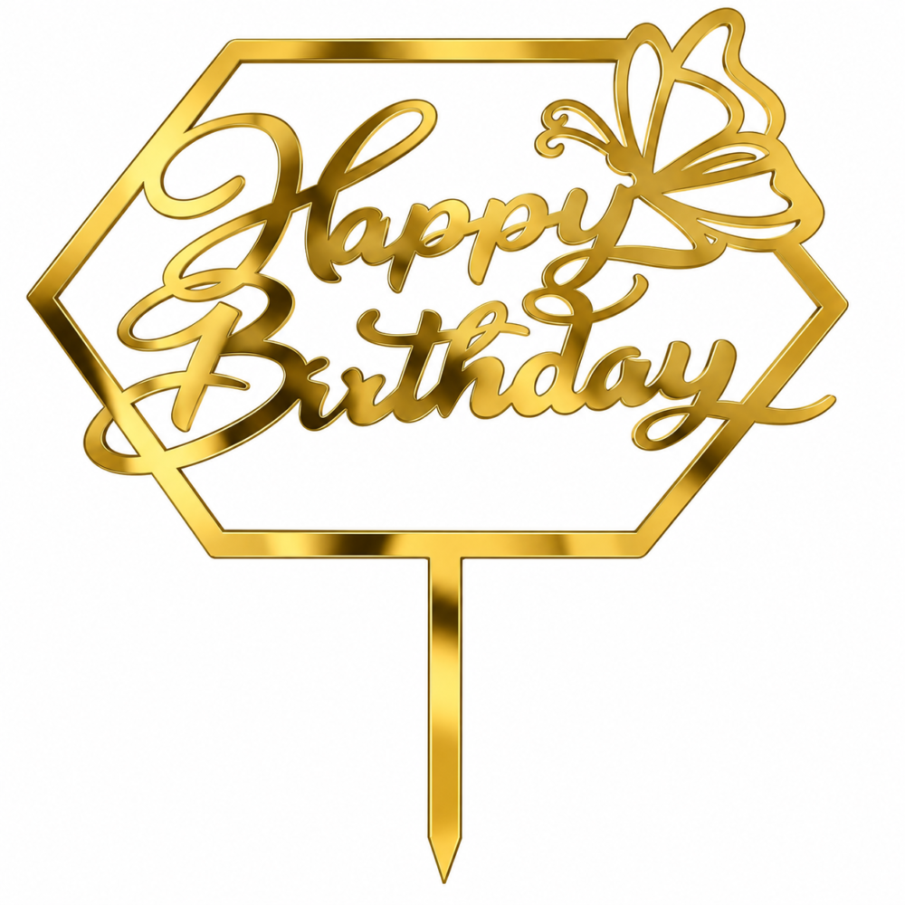 Gold Mirror Acrylic Happy Birthday Cake Topper