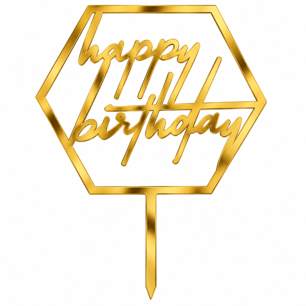 Gold Mirror Acrylic Happy Birthday Cake Topper