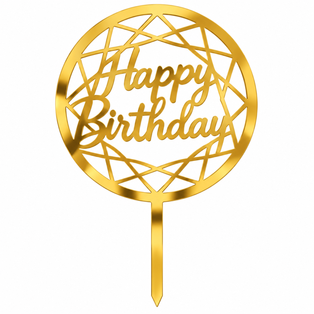 Gold Mirror Acrylic Happy Birthday Cake Topper