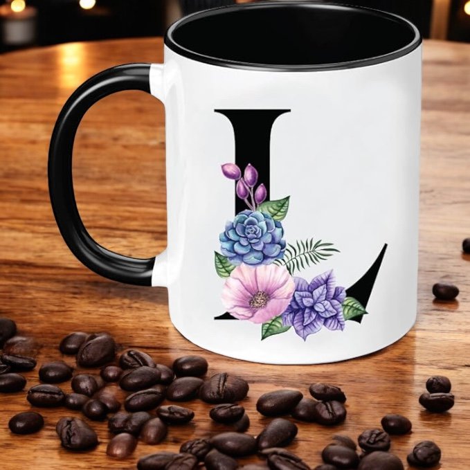 Personalized Floral Initial Mug A-Z