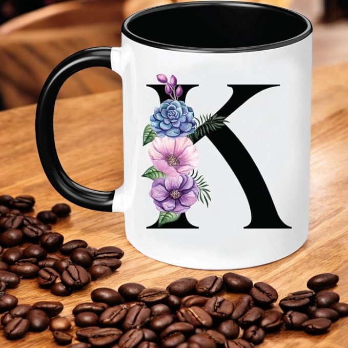 Personalized Floral Initial Mug A-Z