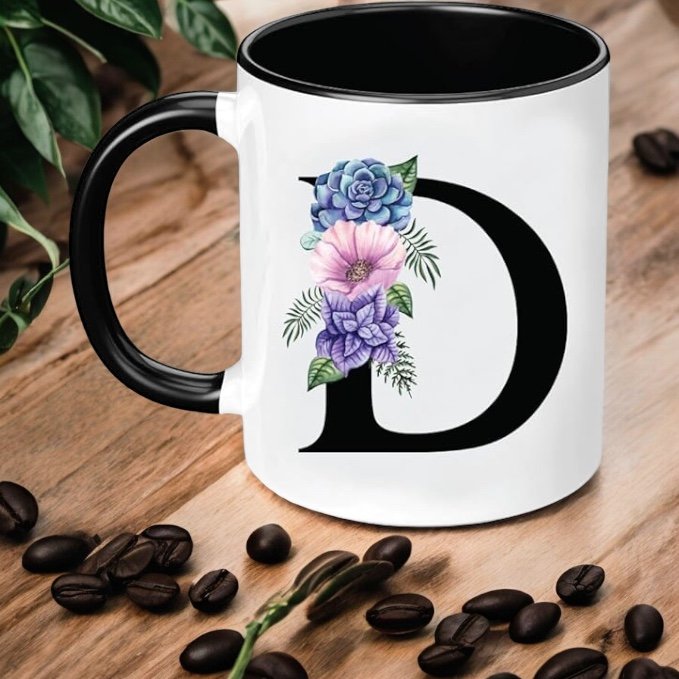 Personalized Floral Initial Mug A-Z