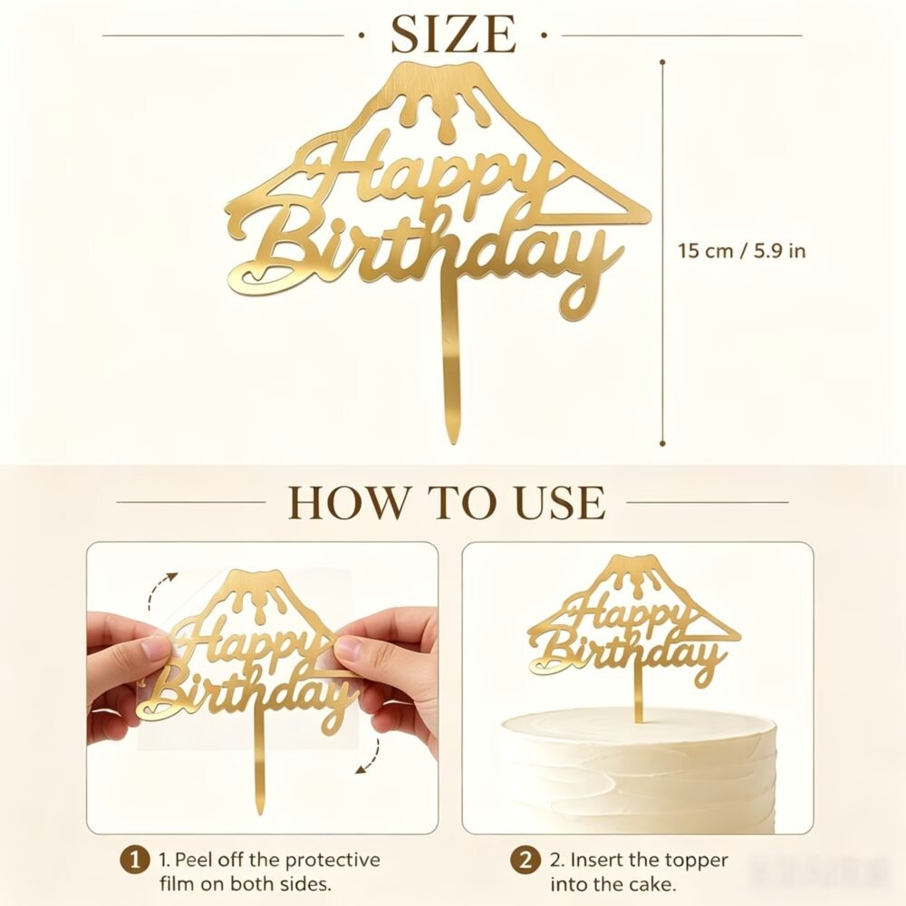 Gold Mirror Acrylic Happy Birthday Cake Topper