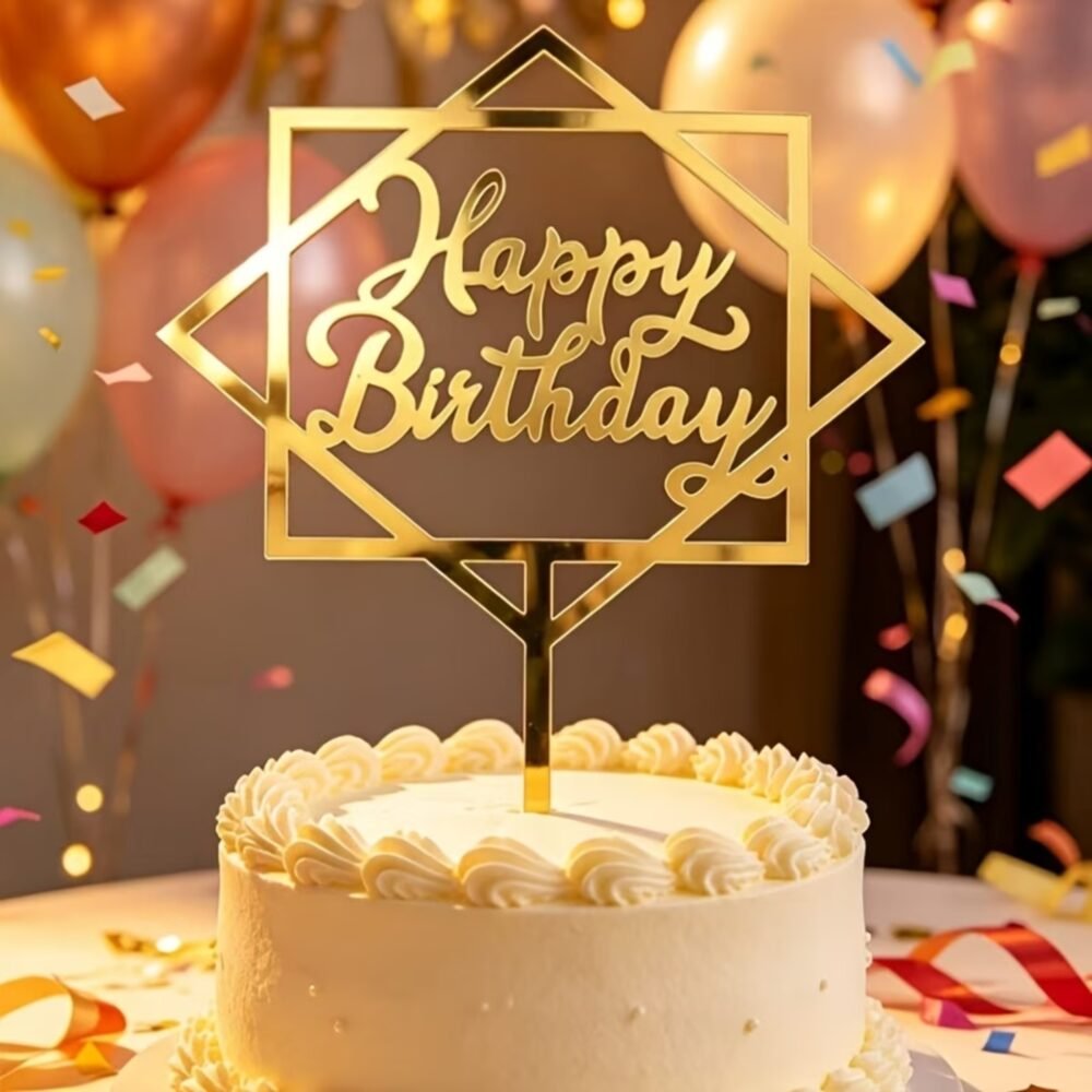 Gold Mirror Acrylic Happy Birthday Cake Topper