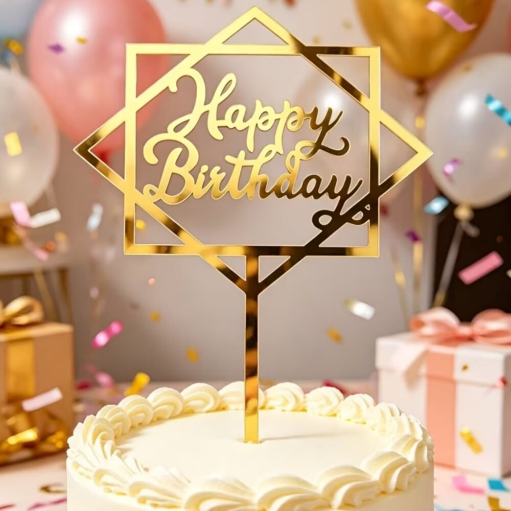 Gold Mirror Acrylic Happy Birthday Cake Topper