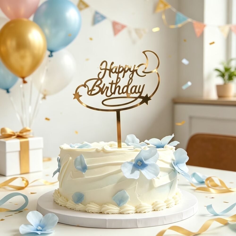 Gold Mirror Acrylic Happy Birthday Cake Topper