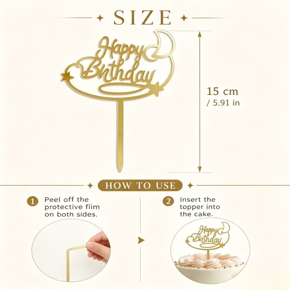 Gold Mirror Acrylic Happy Birthday Cake Topper