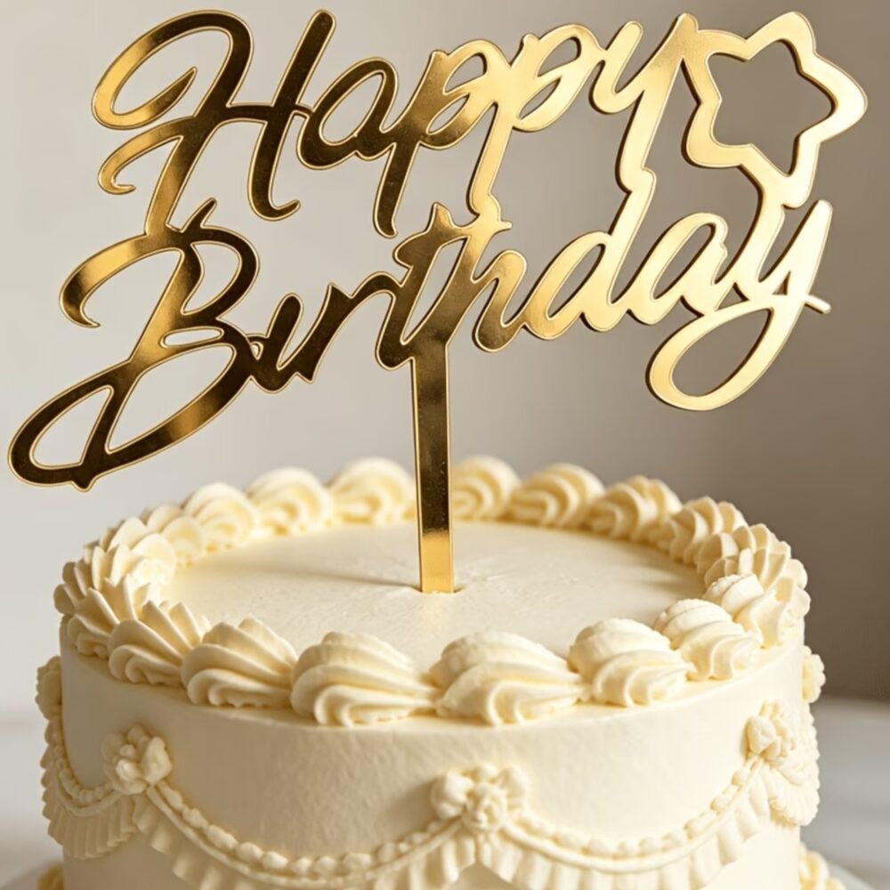 Gold Mirror Acrylic Happy Birthday Cake Topper