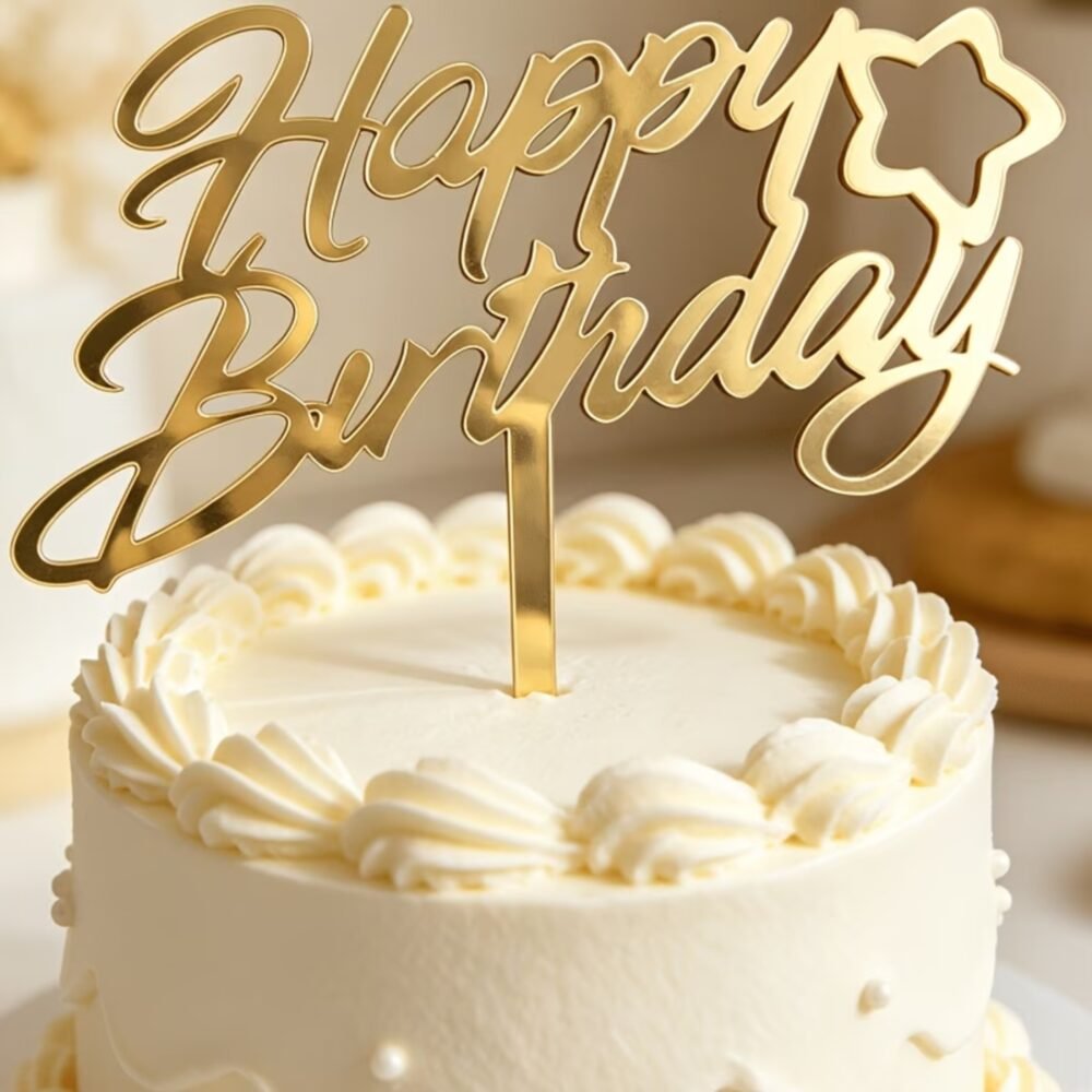 Gold Mirror Acrylic Happy Birthday Cake Topper