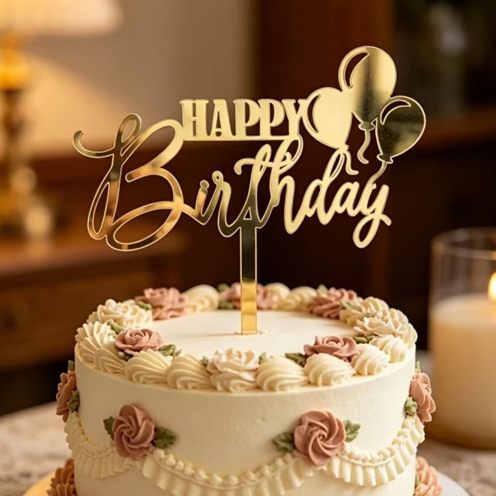 Gold Mirror Acrylic Happy Birthday Cake Topper