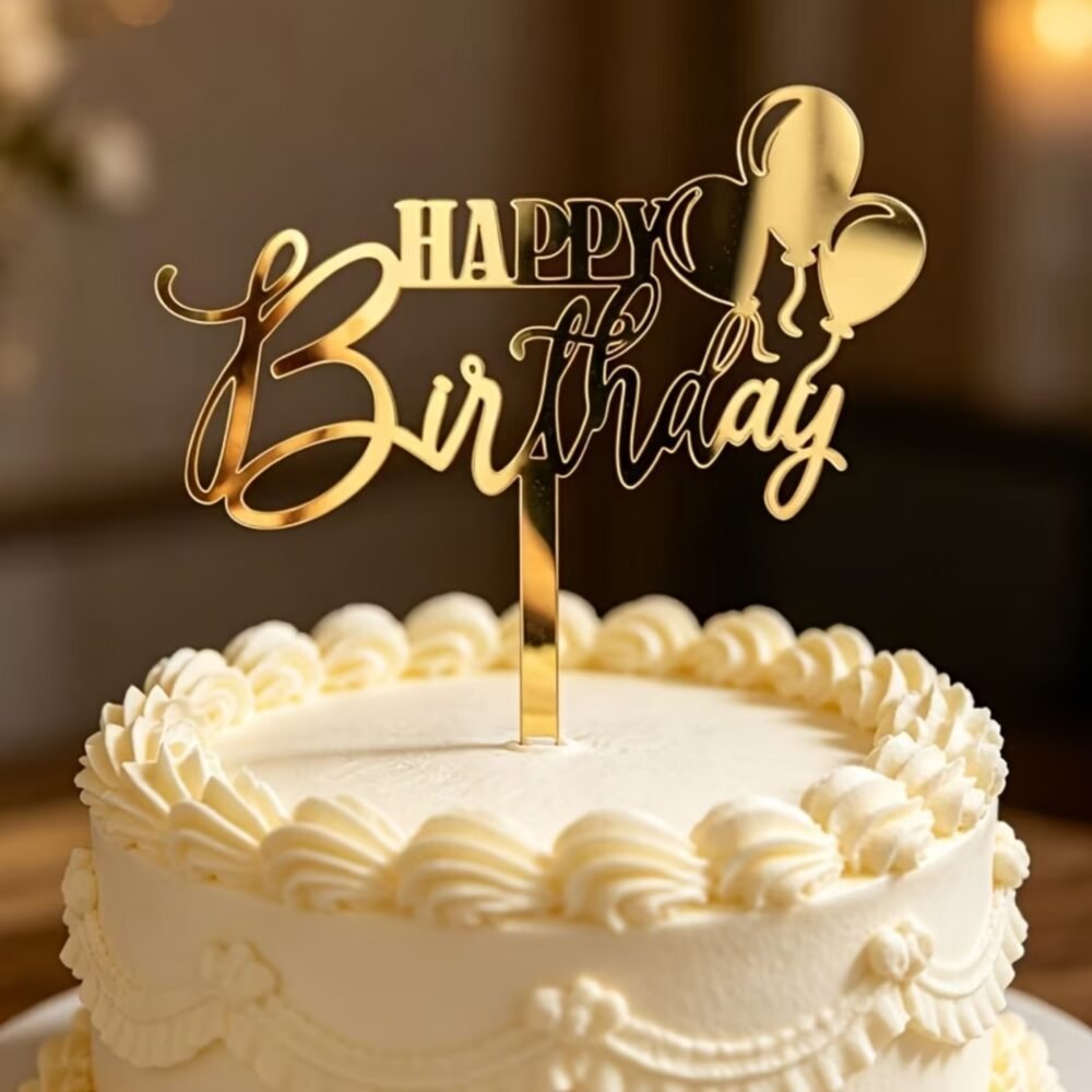 Gold Mirror Acrylic Happy Birthday Cake Topper
