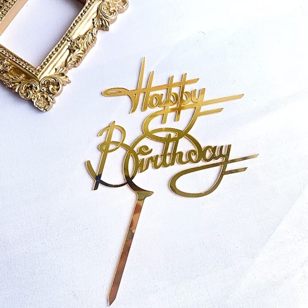 Gold Mirror Acrylic Happy Birthday Cake Topper