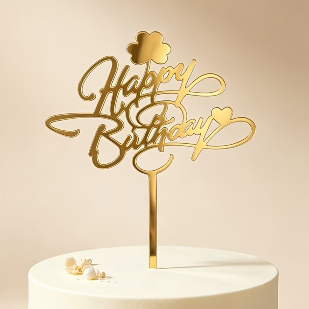 Gold Mirror Acrylic Happy Birthday Cake Topper