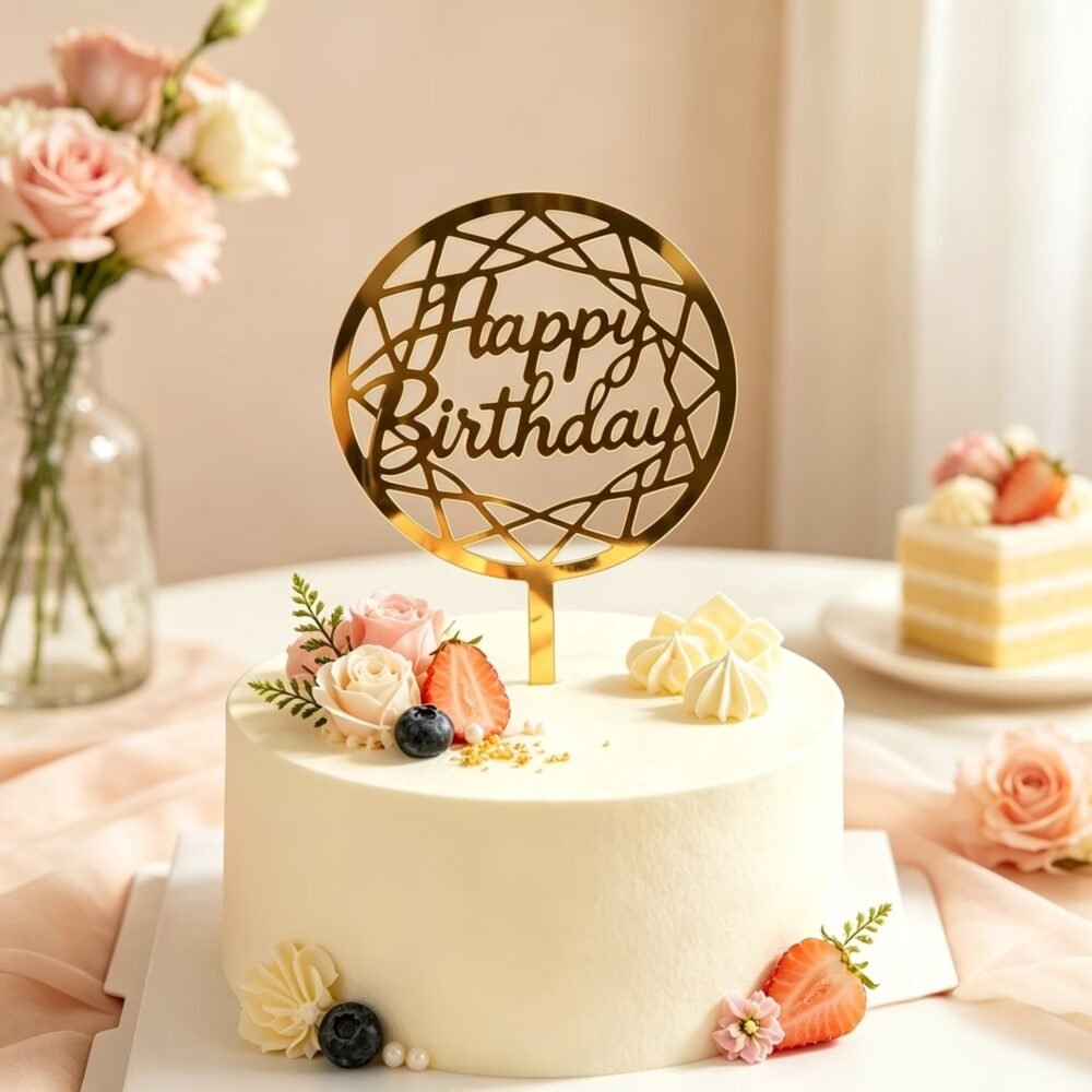Gold Mirror Acrylic Happy Birthday Cake Topper