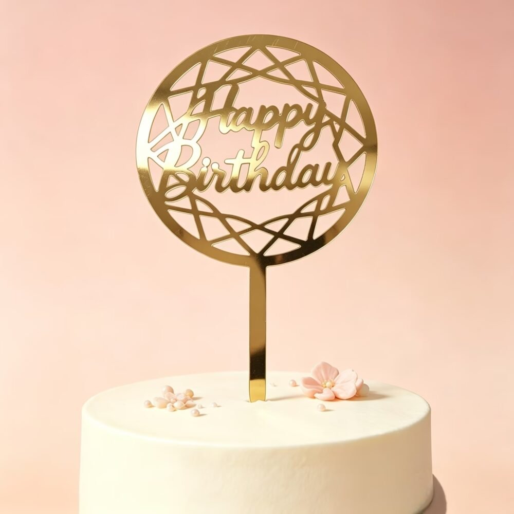 Gold Mirror Acrylic Happy Birthday Cake Topper