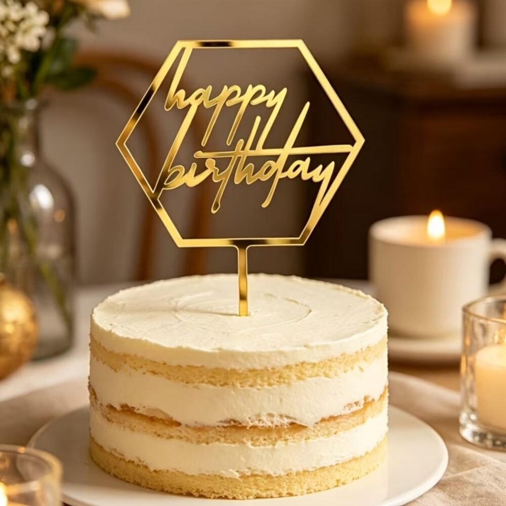 Gold Mirror Acrylic Happy Birthday Cake Topper