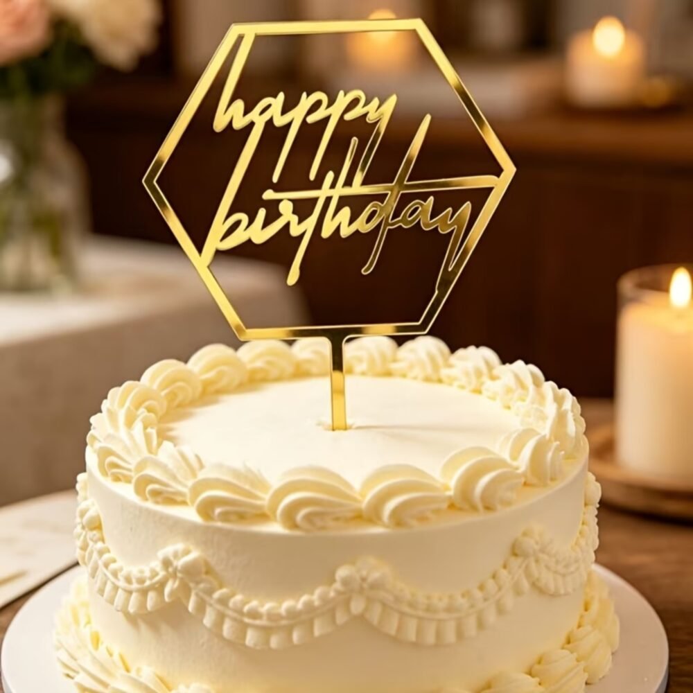 Gold Mirror Acrylic Happy Birthday Cake Topper