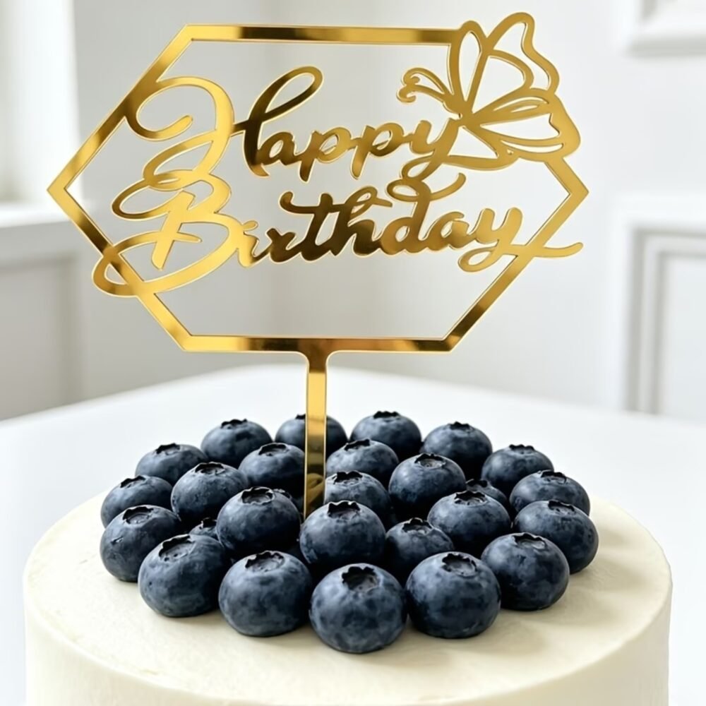 Gold Mirror Acrylic Happy Birthday Cake Topper