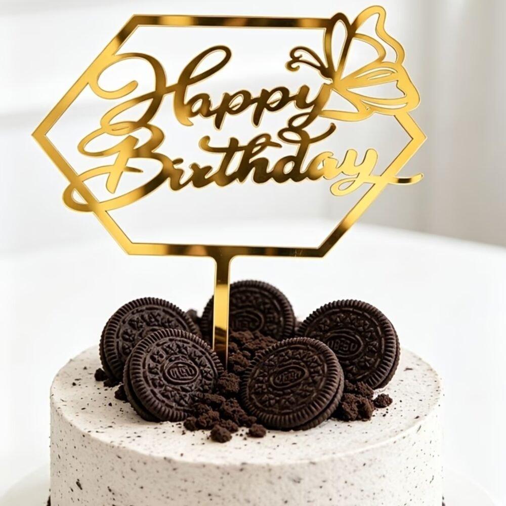 Gold Mirror Acrylic Happy Birthday Cake Topper