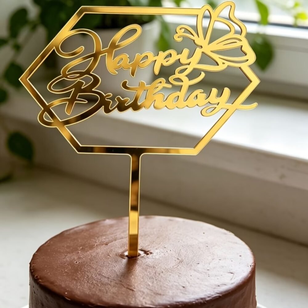 Gold Mirror Acrylic Happy Birthday Cake Topper