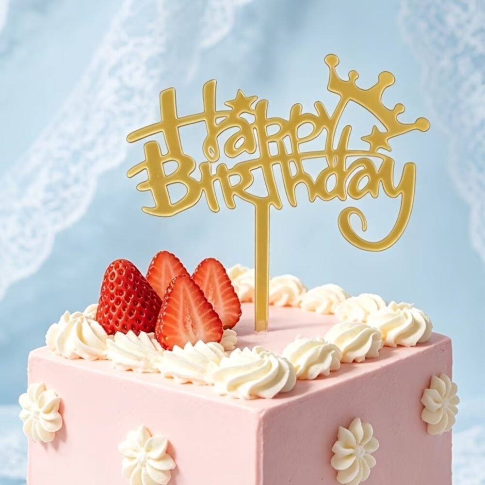 Gold Mirror Acrylic Happy Birthday Cake Topper