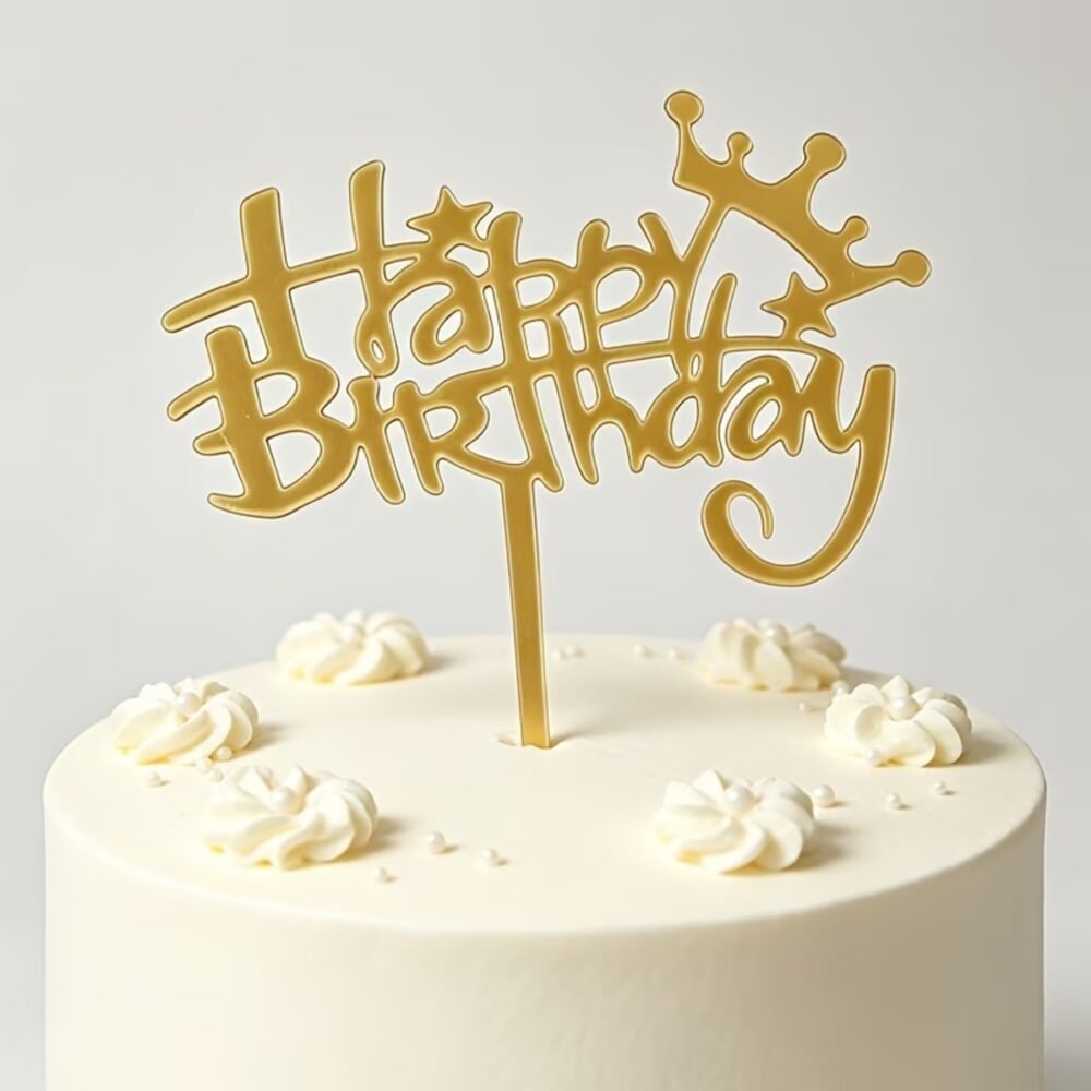 Gold Mirror Acrylic Happy Birthday Cake Topper