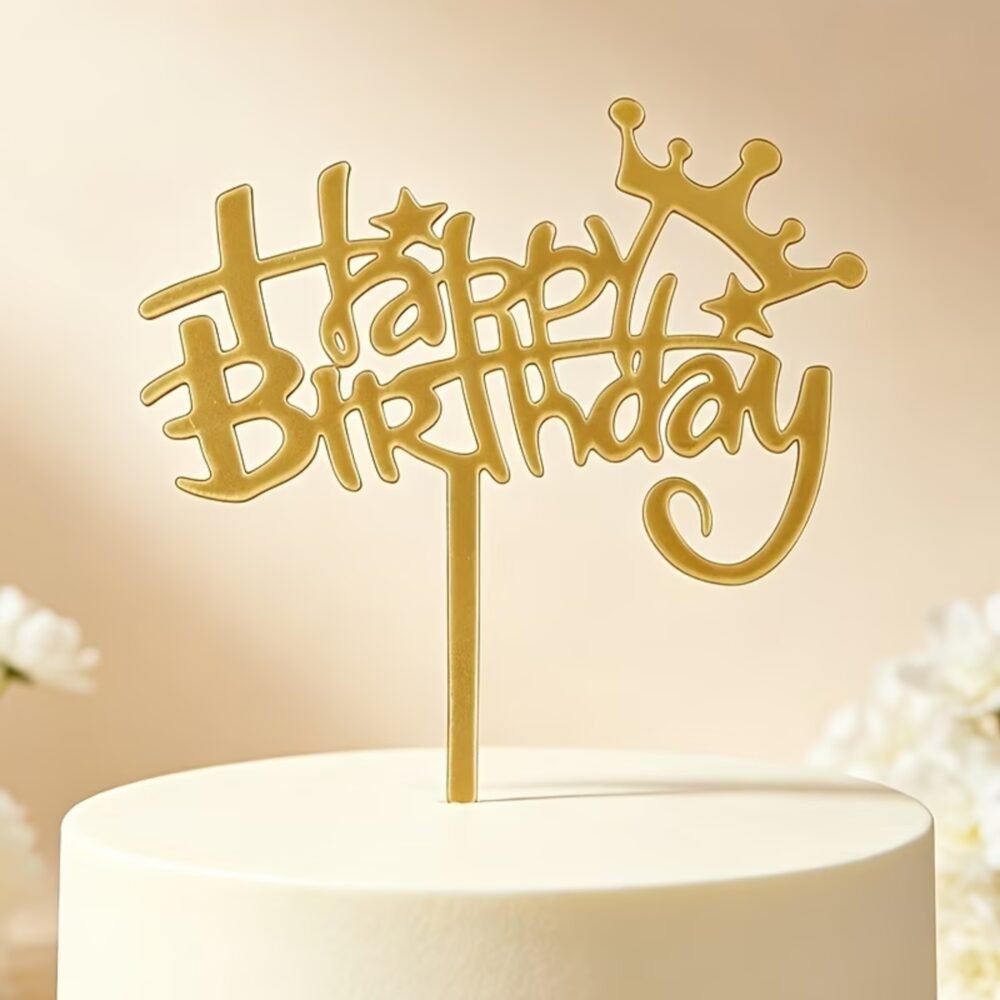 Gold Mirror Acrylic Happy Birthday Cake Topper